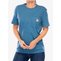 Koszulka bawełniana damska Carhartt Workwear Pocket S/S T-Shirt. Niebieskie t-shirty sportowe Carhartt, s, bez wzorów, z bawełny, bez ramiączek. Za 92.99 zł.