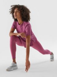 4F Legginsy treningowe ze średnim stanem damskie - różowe XS. Czerwone legginsy 4f, s, bez wzorów, z dzianiny, na fitness i siłownię. W wyprzedaży za 69.99 zł.