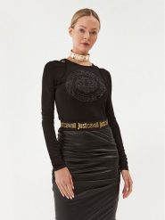 Just Cavalli Bluzka 75PAH6A1 Czarny Regular Fit. Czarne bluzki Just Cavalli, bez wzorów, z wiskozy, bez kołnierzyka, bez ramiączek. Za 719.99 zł.