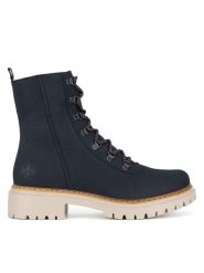 Rieker Trzewiki 72643-14 Niebieski. Niebieskie botki Rieker, bez wzorów, z materiału, bez obcasa, na płaskiej podeszwie, bez zapięcia. Za 265.99 zł.