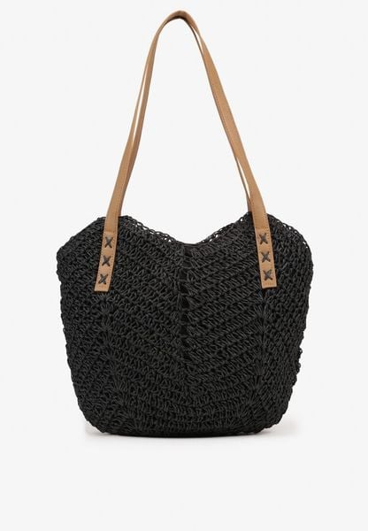 Czarna Pleciona Torebka na Ramię Liralice. Czarne torebki klasyczne Renee, bez wzorów, biznesowe, na ramię, bez dodatków. Za 89.99 zł.