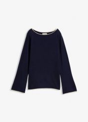 Cienki sweter z mieszanki bawełny. Niebieskie swetry bonprix, bez wzorów, z bawełny, bez ramiączek. Za 97.99 zł.