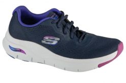 Buty sportowe Sneakersy damskie, Arch Fit-Infinity Cool. Niebieskie buty treningowe Skechers, bez wzorów, z materiału, przed kostkę, bez zapięcia, trekkingowe. Za 399.99 zł.