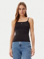 Tommy Jeans Top Essential DW0DW20675 Czarny Slim Fit. Czarne topy Tommy Jeans, xxs, bez wzorów, z bawełny, bez kołnierzyka, bez ramiączek. Za 79.99 zł.