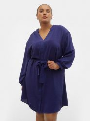Vero Moda Curve Sukienka koszulowa 10299117 Granatowy Regular Fit. Niebieskie sukienki Vero Moda Curve, bez wzorów, z syntetyku, bez kołnierzyka, bez ramiączek, koszulowe. Za 119.99 zł.