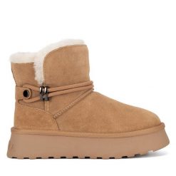 Śniegowce Badura. Brązowe botki Badura, bez wzorów, bez zapięcia. Za 249.99 zł.