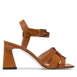 Sandały Pollini. Brązowe sandały Pollini, bez wzorów, bez obcasa, na słupku, bez zapięcia. Za 1,829.00 zł.