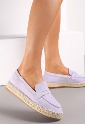 Fioletowe Wsuwane Espadryle na Grubej Podeszwie z Plecionki Tocielle. Fioletowe espadryle Renee, z aplikacjami, bez obcasa. W wyprzedaży za 95.99 zł.