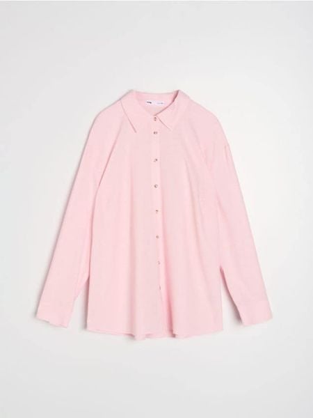 Koszula z domieszką lnu - różowy. Czerwone koszule Sinsay, xl, bez wzorów, bez kołnierzyka, bez ramiączek. Za 49.99 zł.