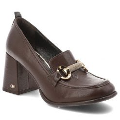 Brązowe Półbuty Chebello Eleganckie Obuwie Damskie. Brązowe czółenka CheBello, bez wzorów, ze skóry, biznesowe, bez obcasa, na obcasie, bez zapięcia. Za 458.99 zł.