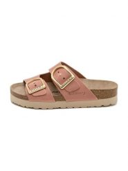 Billowy Skórzane klapki w kolorze jasnoróżowym rozmiar: 42. Różowe klapki Billowy, bez wzorów, klasyczne, z otwartym noskiem, bez obcasa, bez zapięcia. Za 195.99 zł.