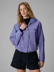 4F Kurtka przejściowa damska - fioletowa L. Fioletowe kurtki 4f, l, bez wzorów, z materiału, klasyczne, bez kaptura. Za 349.99 zł.