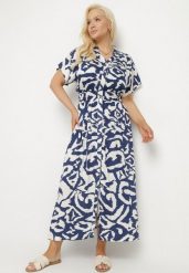 Granatowa Wiskozowa Sukienka o Koszulowym Kroju z Gumką w Talii Mevolirae. Niebieskie sukienki Born2be, do pracy, plus size, bez wzorów, z wiskozy, biznesowe, bez kołnierzyka, plus size, bez ramiączek, mini, koszulowe. W wyprzedaży za 84.99 zł.