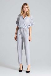 Szary Kopertowy Kombinezon z Brokatowym Połyskiem. Szare kombinezony Figl, s, bez wzorów, z elastanu, eleganckie, bez kołnierzyka, bez ramiączek. Za 309.00 zł.