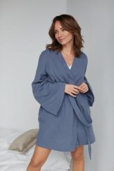 SZLAFROK ELISE NIEBIESKI L - Flawless. Niebieskie szlafroki damskie Flawless, l, bez wzorów, z bawełny, bez ramiączek. Za 270.00 zł.
