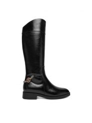 Nine West Kozaki CEO-RASHA-02 Czarny. Czarne kozaki Nine West, bez wzorów, z materiału, bez obcasa, na płaskiej podeszwie, bez zapięcia. Za 349.99 zł.