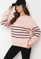 Różowa Dzianinowa Bluza z Polarem Ozdobiona Poziomymi Paskami Labril. Czerwone bluzy bez kaptura Born2be, l, bez wzorów, z dzianiny, bez kaptura. W wyprzedaży za 46.74 zł.