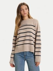 Guess Jeans Sweter W5BR03 Z3HM1 Beżowy Relaxed Fit. Brązowe swetry Guess Jeans, xxl, z aplikacjami, z bawełny, bez ramiączek. Za 309.99 zł.