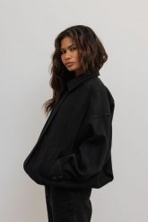 Bawełniana kurtka o strukturze prążka w kolorze BLACK - BARKEL. Czarne kurtki Marsala, m, bez wzorów, z bawełny, klasyczne, bez kaptura. Za 799.90 zł.