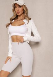 Jasnoszare Sportowe Szorty Kolarki Prążkowane High Waist Steiama. Szare szorty sportowe Renee, bez wzorów, z materiału, z podwyższonym stanem, do biegania. W wyprzedaży za 23.99 zł.