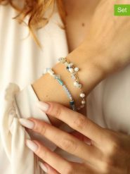 Pierres delicates Pozłacane bransoletki (2 szt.) z kamieniami szlachetnymi i perłami rozmiar: onesize. Białe bransoletki Pierres delicates, z cyrkonią, pozłacane. Za 52.99 zł.