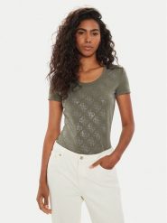 Guess T-Shirt W3BI53 J1314 Zielony Slim Fit. Zielone t-shirty Guess, s, z aplikacjami, z bawełny, bez kołnierzyka, bez ramiączek. Za 159.99 zł.