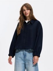 Kurtka z kołnierzykiem - granatowy. Niebieskie kurtki Reserved, l, bez wzorów, z tkaniny, bez kaptura. Za 169.99 zł.