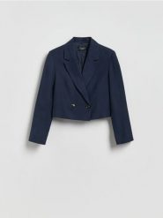 Marynarka z lnem - granatowy. Niebieskie marynarki i żakiety Reserved, l, bez wzorów, z tkaniny, bez ramiączek. Za 179.99 zł.