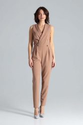 Brązowy Elegancki Kombinezon z Guzikami. Brązowe kombinezony Katrus, l, bez wzorów, z materiału, eleganckie, bez kołnierzyka, bez ramiączek. Za 319.00 zł.