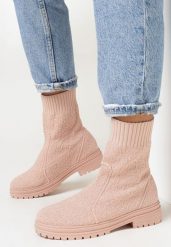Różowe Botki z Elastyczną Pluszową Cholewką Fed. Czerwone botki Born2be, bez wzorów, z materiału, klasyczne, z okrągłym noskiem, bez obcasa, na płaskiej podeszwie, bez zapięcia. W wyprzedaży za 112.49 zł.