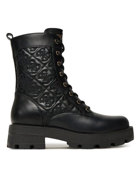 Guess Trzewiki FLTYAN ELE10 Czarny. Czarne botki Guess, z aplikacjami, ze skóry, bez obcasa, na płaskiej podeszwie, bez zapięcia. Za 609.99 zł.