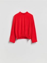 Wiskozowa bluzka - czerwony. Czerwone bluzki Reserved, l, bez wzorów, z wiskozy, bez kołnierzyka, bez ramiączek. Za 129.99 zł.
