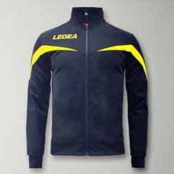 Kurtka biegowa Salvador niebiesko-żółta. Niebieskie kurtki LEGEA, xs, bez wzorów, z materiału, sportowe, bez kaptura. Za 72.00 zł.