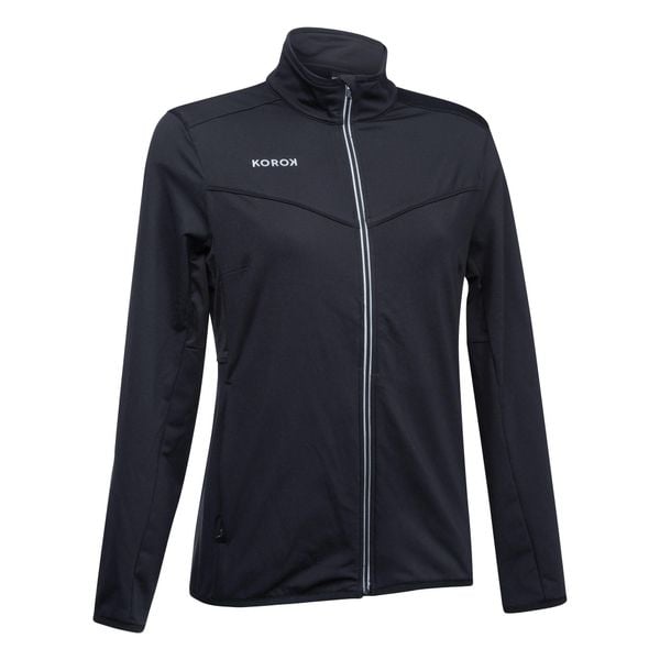 Kurtka treningowa do hokeja na trawie damska Korok FH900. Czarne kurtki KOROK, m, bez wzorów, z elastanu, sportowe, bez kaptura. Za 189.99 zł.