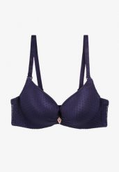Granatowy Push-Up Biustonosz Koronkowy na Regulowanych Ramiączkach Lunetia. Niebieskie biustonosze Renee, bez wzorów, z koronki. W wyprzedaży za 31.99 zł.