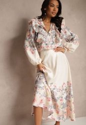 Beżowy Wiskozowy Kwiatowy Komplet z Bawełną Spódnica i Koszula Taliossa. Brązowe koszule Renee, m, bez wzorów, z bawełny, eleganckie, bez kołnierzyka, bez ramiączek. W wyprzedaży za 211.99 zł.