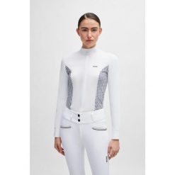 Koszula do jazdy konnej dla kobiet Boss Equestrian Emma. Białe koszule Boss, bez wzorów, eleganckie, bez kołnierzyka, bez ramiączek. Za 575.50 zł.