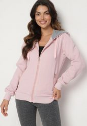 Różowa Rozpinana Bluza z Bawełną Kapturem i Tłoczonym Wzorem Arsenia. Czerwone bluzy Born2be, l, bez wzorów, z bawełny, bez ramiączek. W wyprzedaży za 93.49 zł.