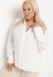 Biała Bawełniana Koszula z Długim Rękawem i Trójkątnym Dekoltem Zapinana na Guziki Tesapaula. Białe koszule Born2be, xl, bez wzorów, z bawełny, bez kołnierzyka, bez ramiączek. W wyprzedaży za 42.49 zł.