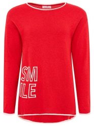 Zwillingsherz Sweter "SMILE" w kolorze czerwonym rozmiar: S. Czerwone swetry Zwillingsherz, s, bez wzorów, z kaszmiru, bez ramiączek. Za 144.92 zł.