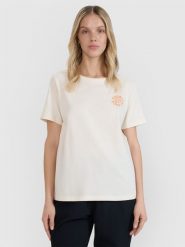 4F T-shirt oversize z nadrukiem damski - biały L. Białe t-shirty 4f, l, bez wzorów, z bawełny, klasyczne, bez kołnierzyka, bez ramiączek. W wyprzedaży za 49.99 zł.