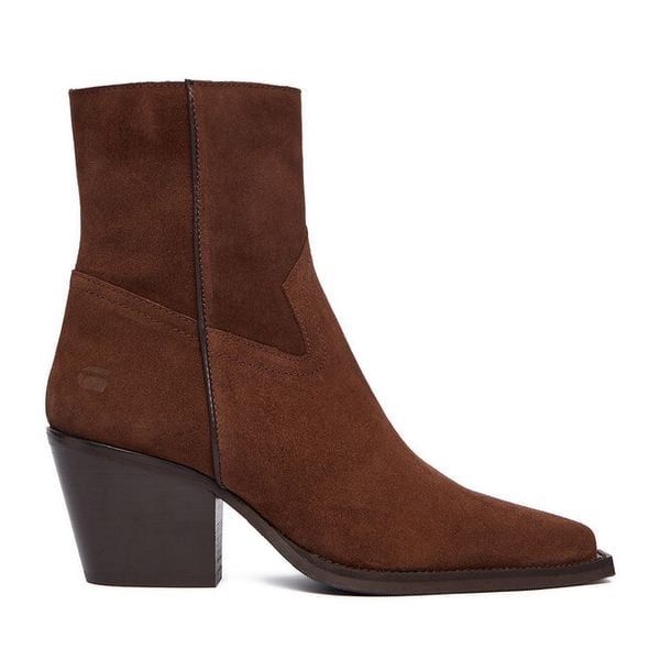 Botki G-Star Raw. Brązowe botki G-Star Raw, bez wzorów, retro, bez obcasa, na słupku, bez zapięcia. Za 479.99 zł.