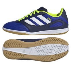 Buty piłkarskie adidas Super Sala Iii In JR5401 niebieskie. Niebieskie buty treningowe bez wzorów, z gumy, bez zapięcia, do piłki nożnej. Za 285.31 zł.