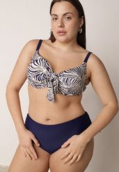 Granatowe Bikini Biustonosz z Ozdobnym Wiązaniem i Figi ze Ściągaczami Miraleh. Niebieskie bikini Born2be, bez wzorów, klasyczne. Za 99.99 zł.