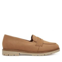 Mokasyny Tamaris. Brązowe mokasyny Tamaris, bez wzorów. Za 249.99 zł.