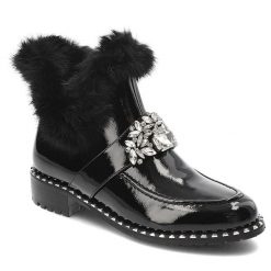 Czarne Botki S.Barski Eleganckie Obuwie Damskie Z Futerkiem. Czarne botki S.BARSKI, bez wzorów, ze skóry ekologicznej, biznesowe, bez obcasa, bez zapięcia. Za 249.00 zł.