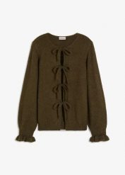 Kardigan oversize z miękkiej mieszanki wełny. Zielone swetry bonprix, bez wzorów, z wełny, bez ramiączek. Za 149.99 zł.