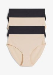 Figi maxi panty bez widocznych szwów, z mikrofazy (4 pary). Brązowe figi bonprix, bez wzorów. Za 67.99 zł.