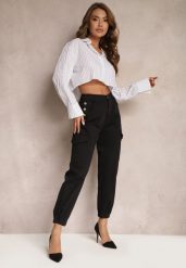 Czarne Spodnie Bawełniane o Fasonie Bojówek High Waist z Guzikami Amatnosha. Czarne jeansy Renee, na lato, s, bez wzorów, z bawełny, casualowe, z podwyższonym stanem, długie. W wyprzedaży za 56.99 zł.