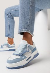 Niebieskie Sneakersy na Platformie z Ozdobnym Sznurowaniem Awidea. Niebieskie buty sportowe lifestyle Born2be, bez wzorów, z jeansu, sportowe, bez zapięcia. W wyprzedaży za 84.99 zł.